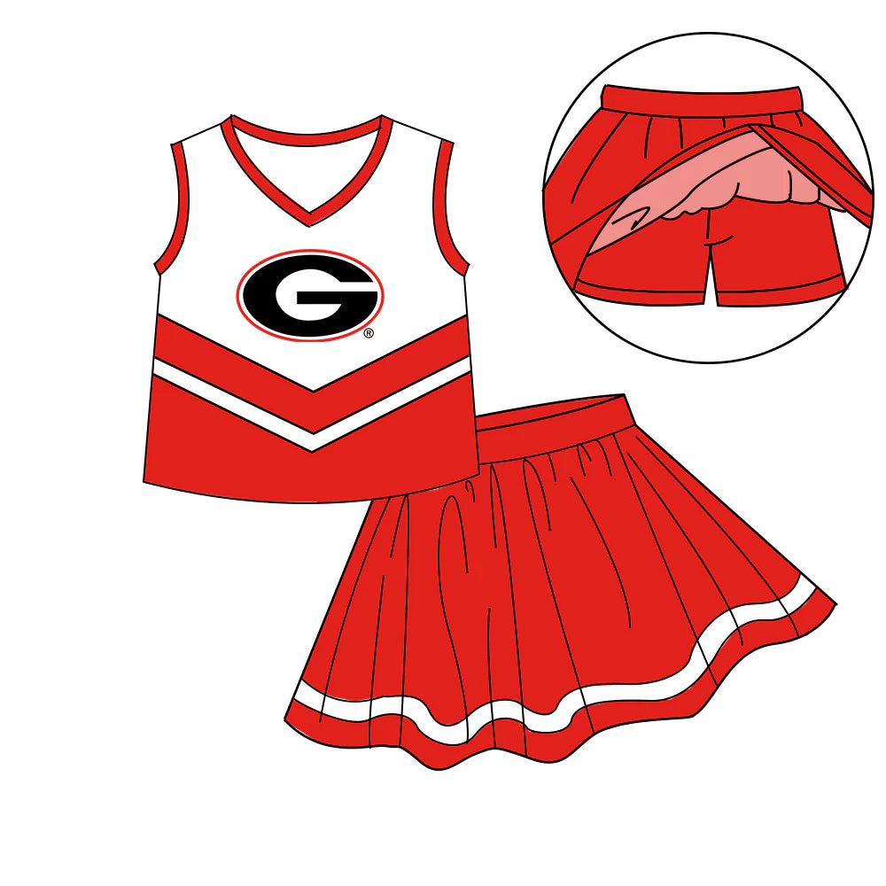 (Custom Design Preorder MOQ 5) Team's Georgia Top Skirts Shorts Girls Summer Clothes Sets