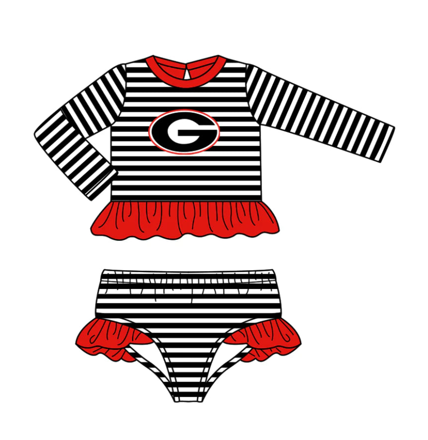 (Custom Design Preorder MOQ 5) Team's Georgia Stripes Print Girls 2 Pieces Swimsuits