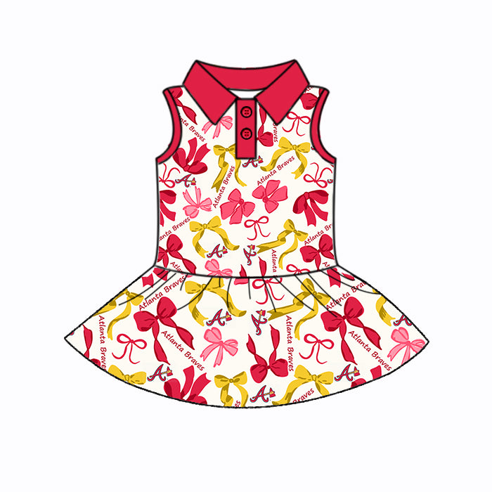 (Custom Design Preorder MOQ 5 Each Color) Team's BRAVES Bows Print Girls Summer Clothes Sisters Matching Wear