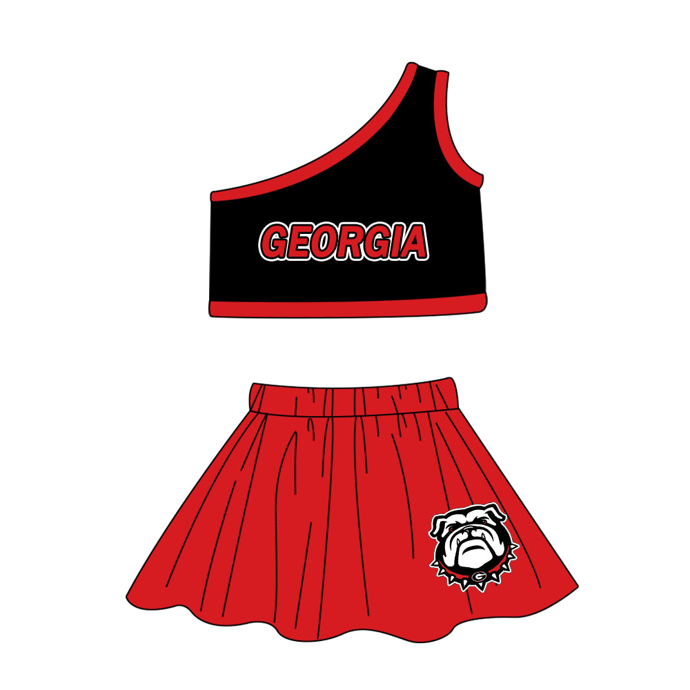 (Custom Design Preorder MOQ 5 ) Team's GEORGIA Print One Shoulder Sleeve Top Skirts Shorts Girls Summer Clothes Set