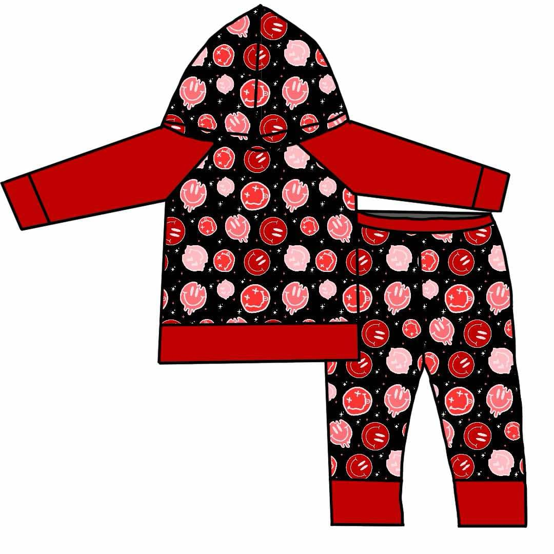 (Custom Design Preorder MOQ 5 ) Smiling Face Print Kids Hoodie Clothes Set