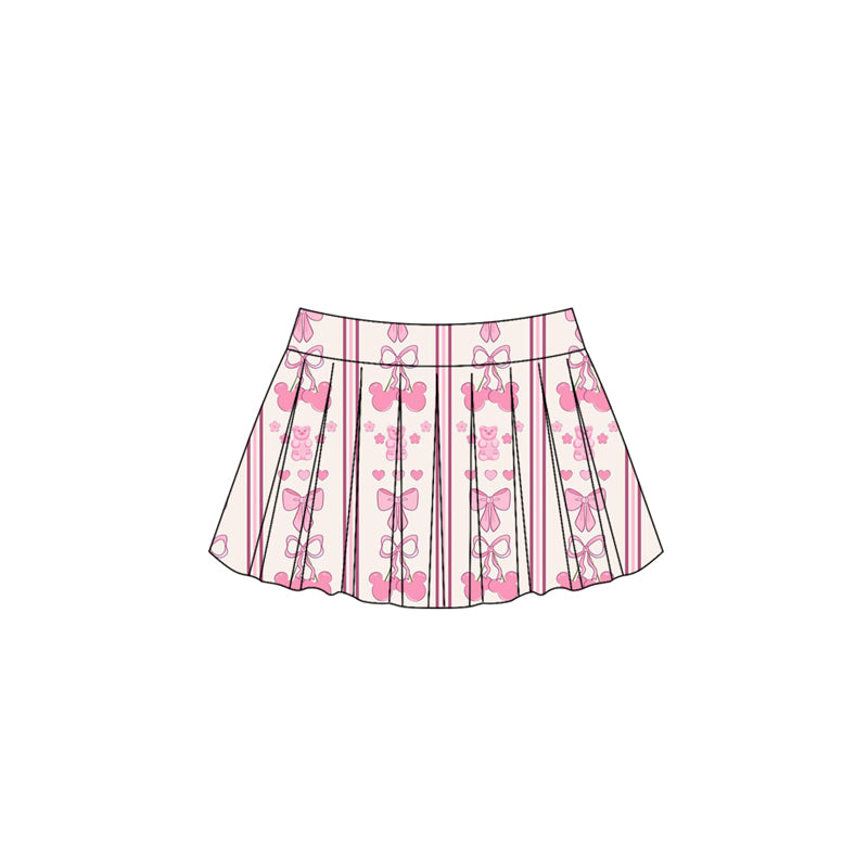 (Custom Design Preorder MOQ 5) Cartoon Mouse Bows Pink Print Girls Summer Bottom Skirts