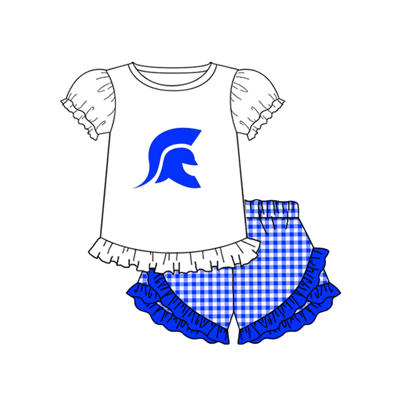 (Custom Design Preorder MOQ 5) Team's Parkers White Top Plaid Shorts Girls Summer Clothes Set