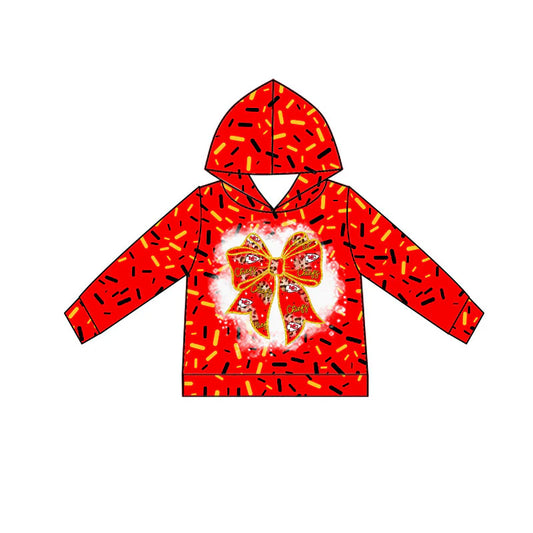 (Custom Design Preorder MOQ 5) Team Sprinkles Chief Red Bow Print Girls Long Sleeve Hoodie Top
