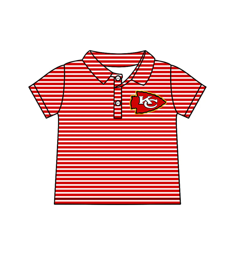 (Custom Design Preorder MOQ 5) Team's Chiefs Stripes Print Boys Summer Polo Tee Shirts Top