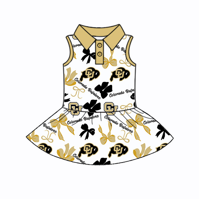 (Custom Design Preorder MOQ 5 Each Color) Team's Colorado Bufaloes Bows Print Girls Summer Clothes Sisters Matching Wear