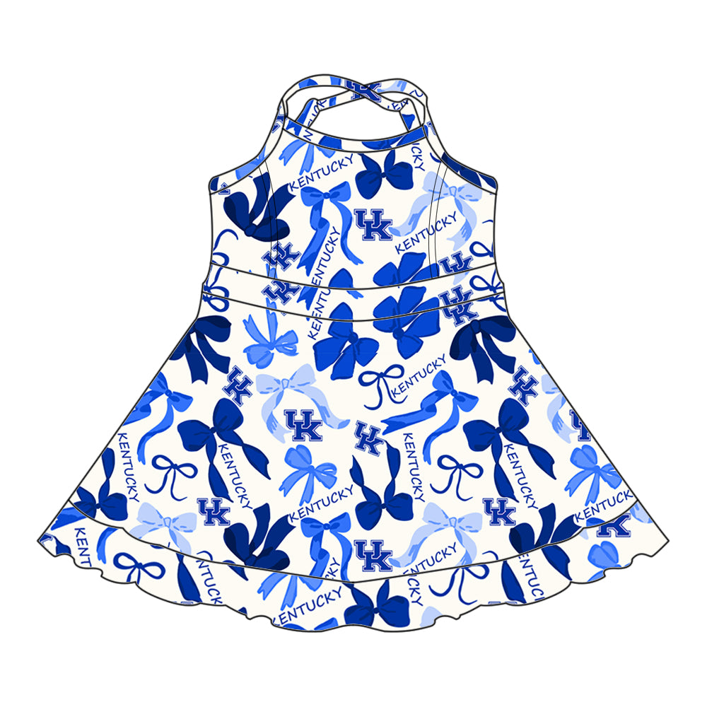 (Custom Design Preorder MOQ 5 Each Color) Team's UK KENTUCKY Bows Print Girls Summer Clothes Sisters Matching Wear
