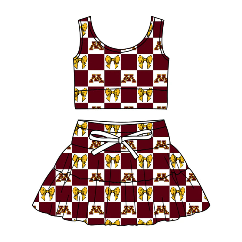 (Custom Design Preorder MOQ 5 Each Color) Team's Minnesota Bows Plaid Print Girls Summer Clothes Sisters Matching Wear
