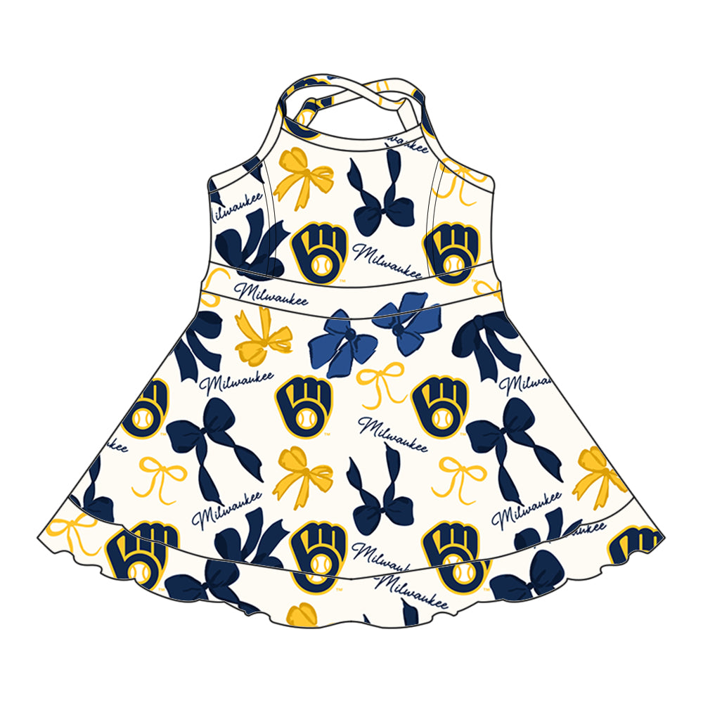 (Custom Design Preorder MOQ 5 Each Color) Team's MILWAUKEE Bows Print Girls Summer Clothes Sisters Matching Wear