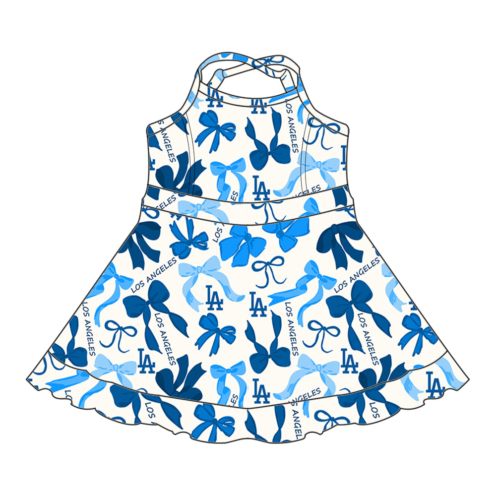 (Custom Design Preorder MOQ 5 Each Color) Team's LOS ANGELES Bows Print Girls Summer Clothes Sisters Matching Wear