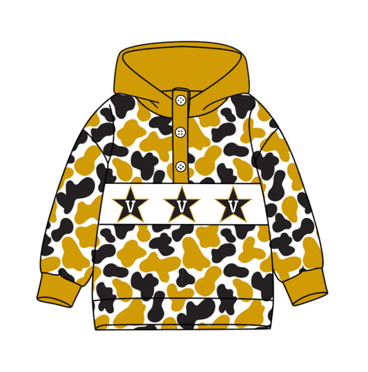 (Custom Design Preorder MOQ 5) Team's Vanderbilt Camo Print Kids Long Sleeve Buttons Hoodie Top
