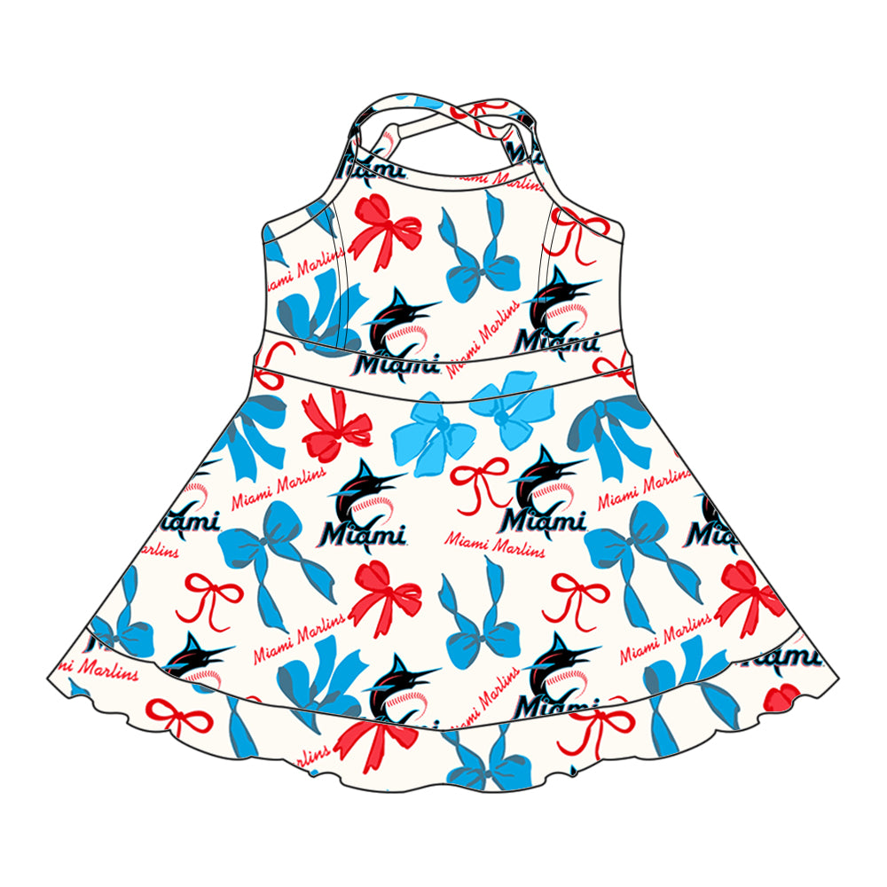 (Custom Design Preorder MOQ 5 Each Color) Team's MIAMI Bows Print Girls Summer Clothes Sisters Matching Wear