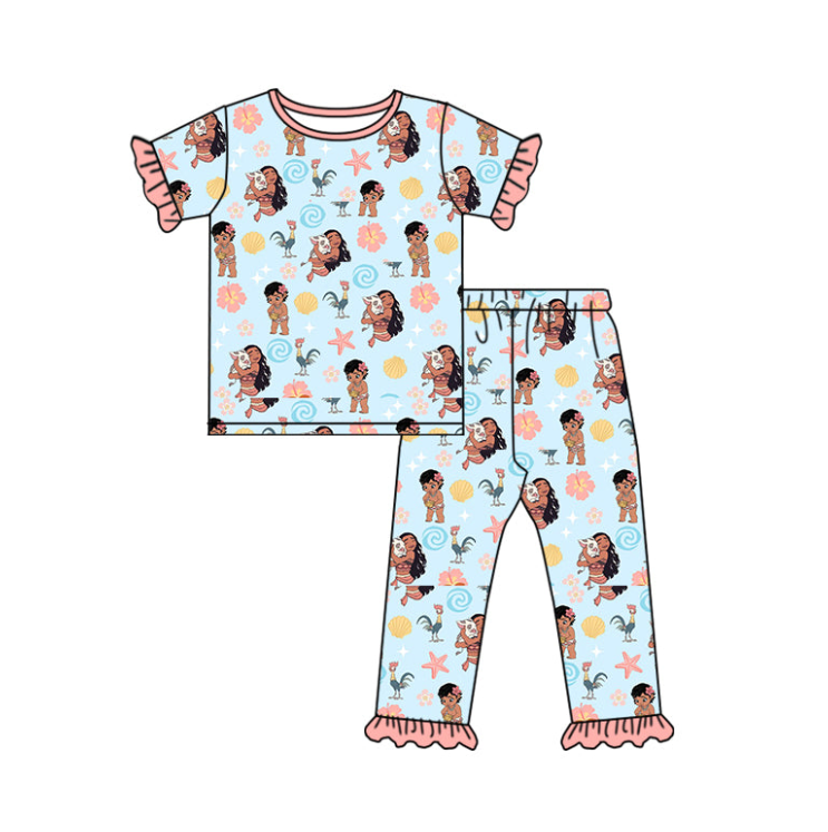 (Custom Design Preorder MOQ 5) Cartoon Princess Print Girls Pajamas Clothes Set