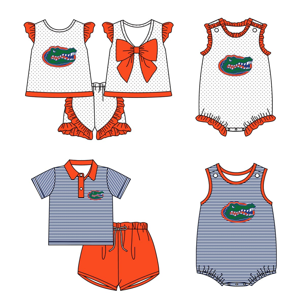 (Custom Design Preorder MOQ 5 Each Design) Team's Florida Print Kids Summer Matching Clothes Sibling Wear
