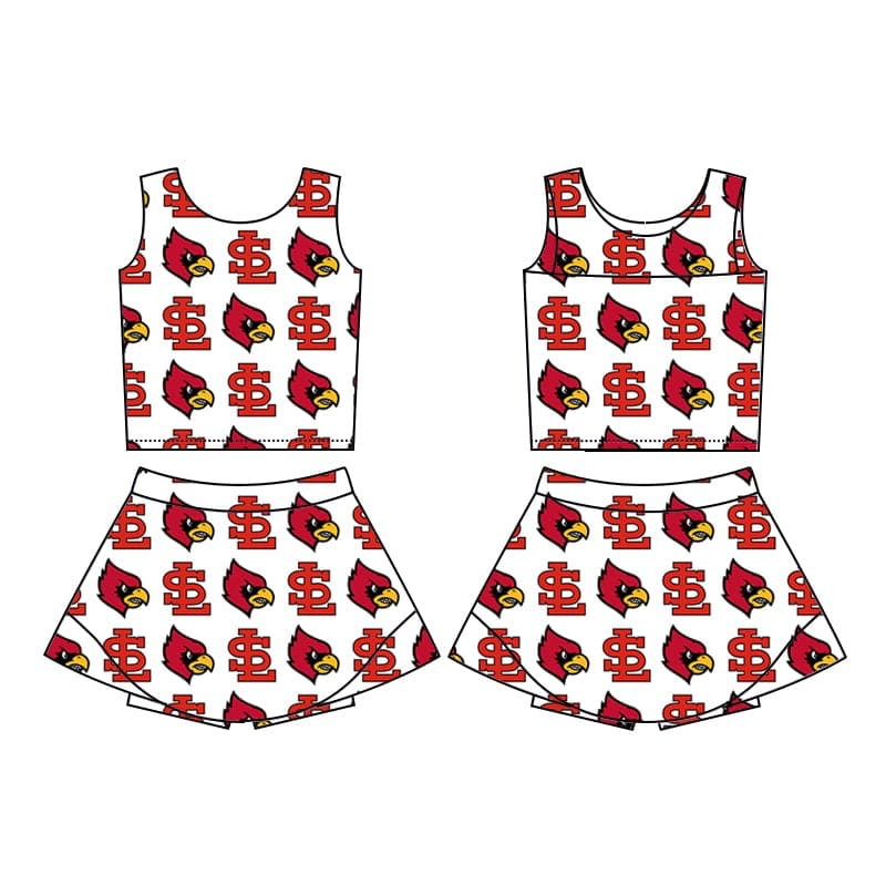 (Custom Design Preorder MOQ 5) Team's Cardinals Print Girls 2 Piece Swimsuits