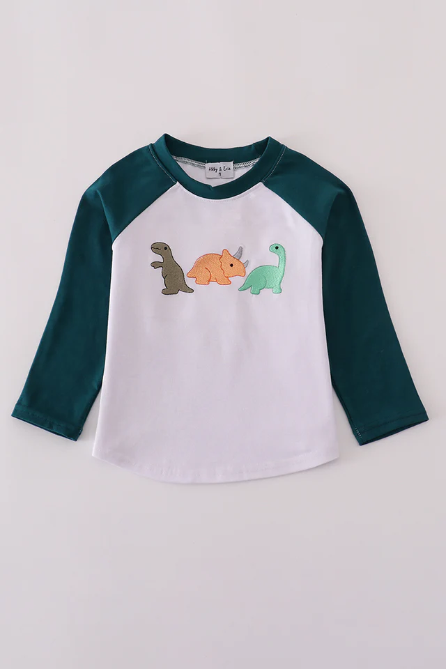 (Custom Design Preorder MOQ 5) Dino Print Boys Long Sleeve Tee Shirts Top