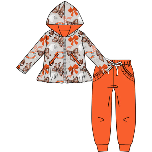 (Custom Design Preorder MOQ 5 Each Item)Team's BEARS Football Bows Print Girls Matching Clothes