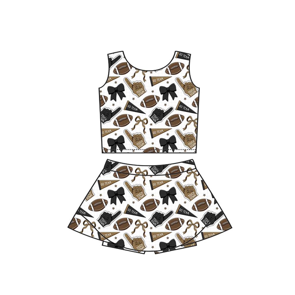 (Custom Design Preorder MOQ 5) Team's Cheer Bows Black Print Shorts Skirts Girls Summer Yoga Clothes Set