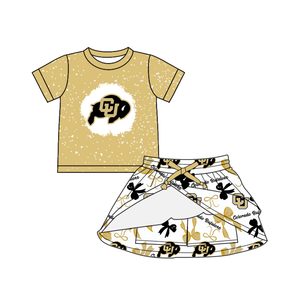 (Custom Design Preorder MOQ 5 Each Color) Team's Colorado Bufaloes Bows Print Girls Summer Clothes Sisters Matching Wear