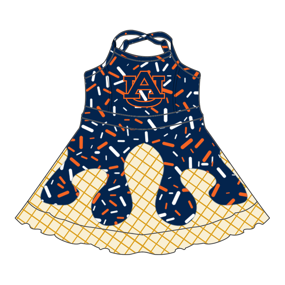 (Custom Design Preorder MOQ 5 Each Item)Team's Auburn Tigers Sprinkles Print Sibling Matching Clothes