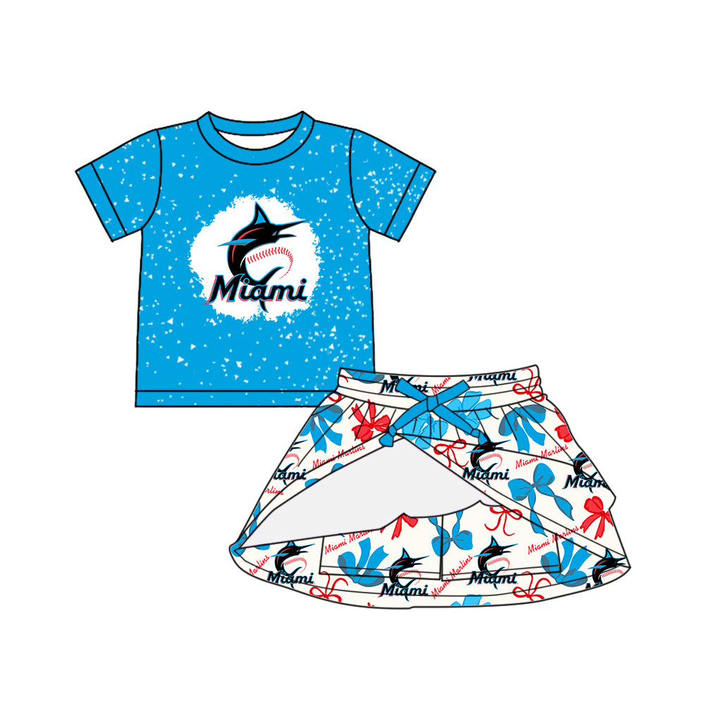 (Custom Design Preorder MOQ 5 Each Color) Team's MIAMI Bows Print Girls Summer Clothes Sisters Matching Wear