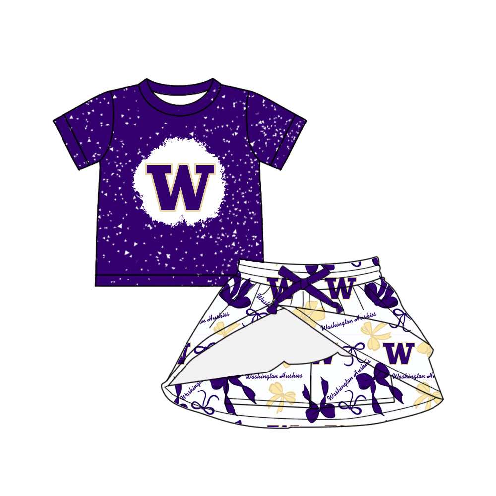 (Custom Design Preorder MOQ 5 Each Color) Team's Washington Huskies Bows Print Girls Summer Clothes Sisters Matching Wear
