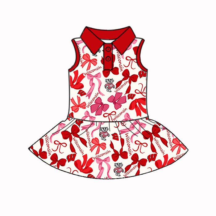 (Custom Design Preorder MOQ 5 Each Color) Team's Wisconsin Bows Print Girls Summer Clothes Sisters Matching Wear