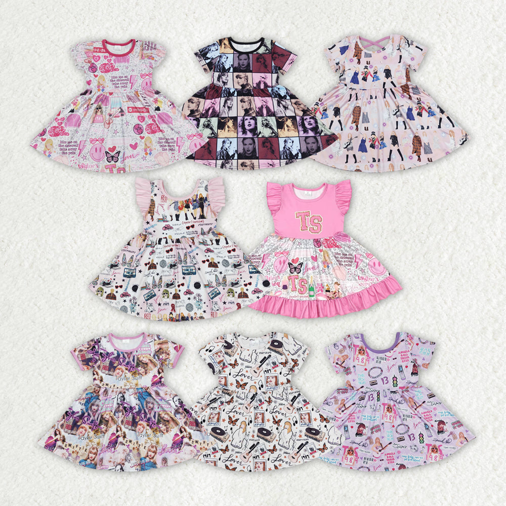 8 Print Singer Swifite Design Girls Summer Knee Length Dress Sister Wear