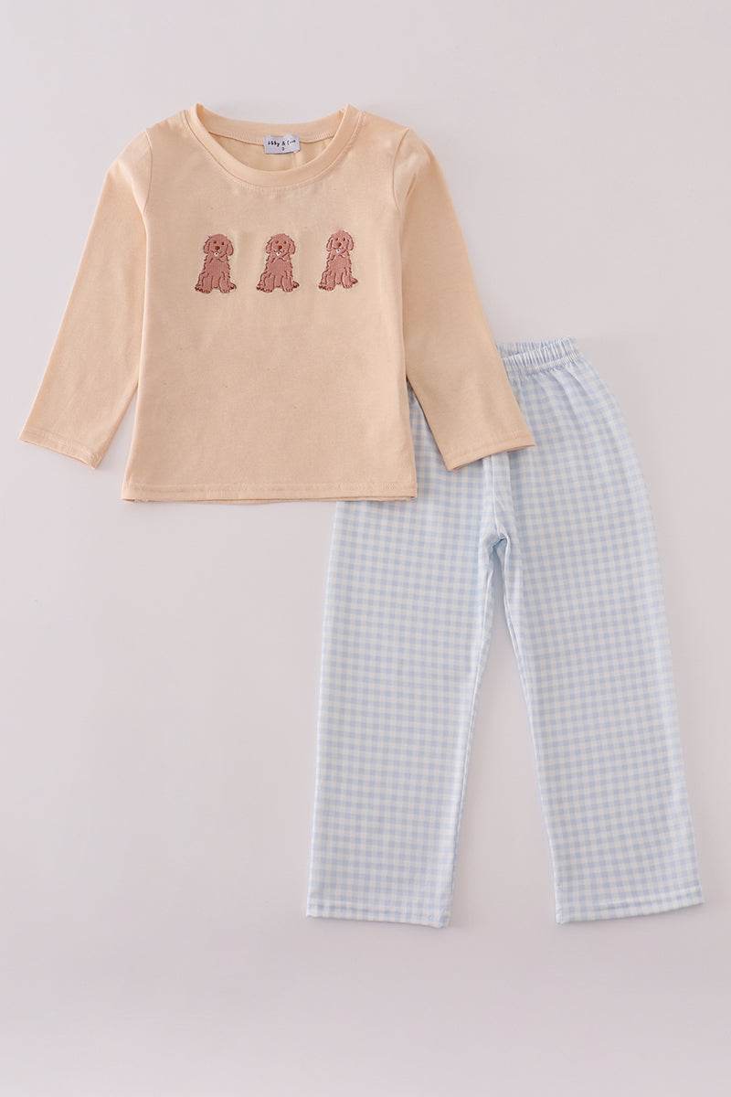 (Custom Design Preorder MOQ 5) Dog Top Plaid Pants Boys Fall Clothes Set