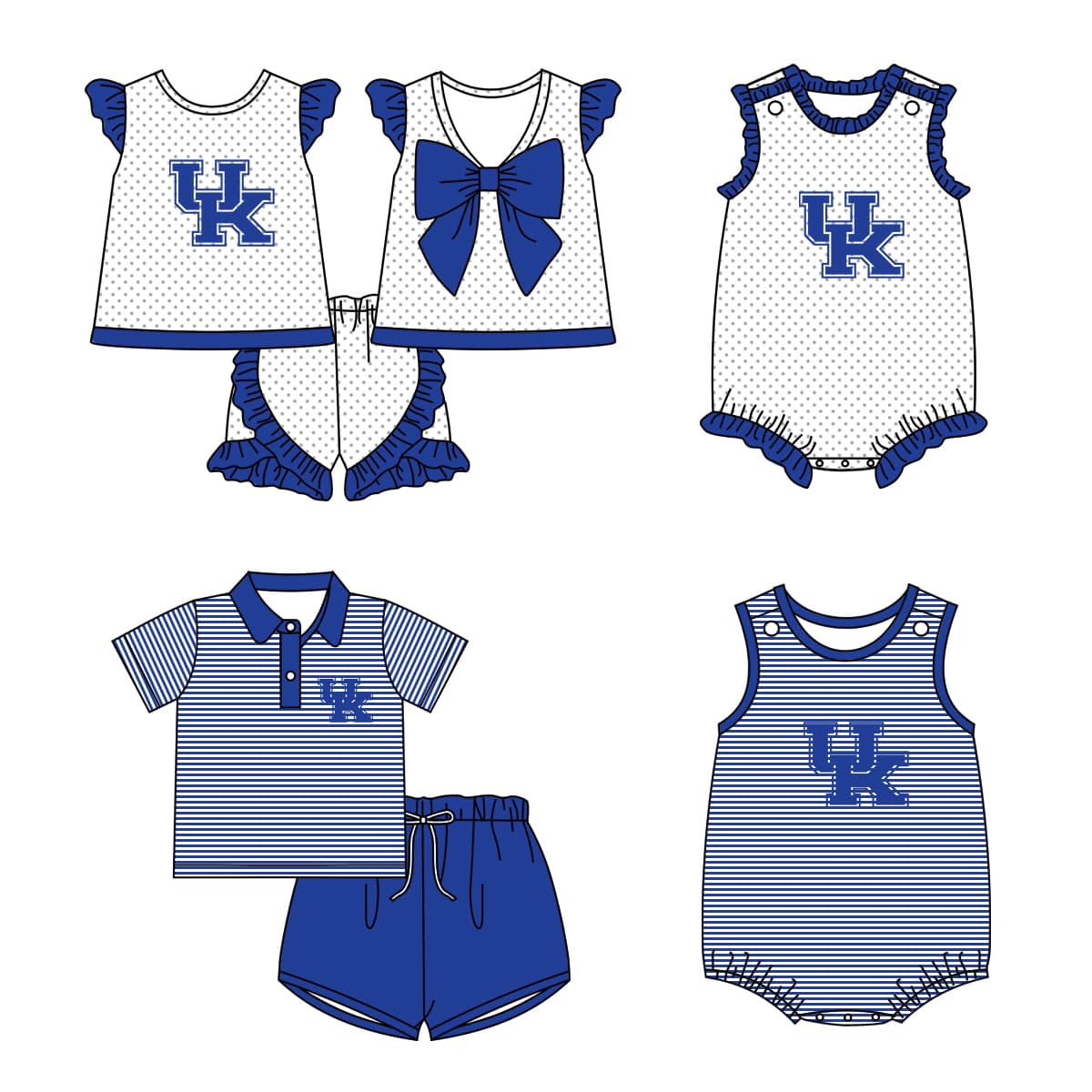 (Custom Design Preorder MOQ 5 Each Design) Team's Kentucky Print Kids Summer Matching Clothes Sibling Wear