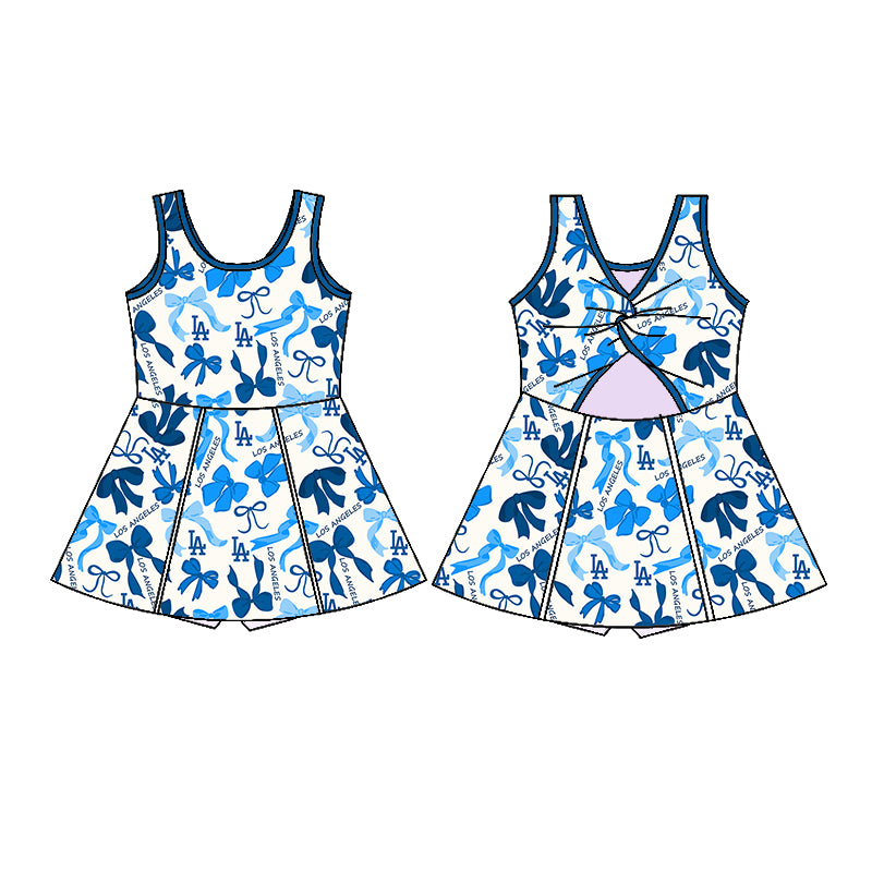 (Custom Design Preorder MOQ 5 Each Color) Team's LOS ANGELES Bows Print Girls Summer Clothes Sisters Matching Wear