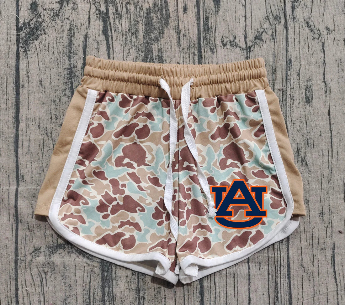 (Custom Design Preorder MOQ 5 Each Item) Team's Auburn Blue Camo Print Summer Bottom Shorts Mom and Me Matching Clothes