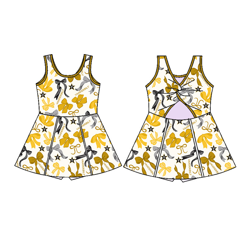 (Custom Design Preorder MOQ 5 Each Color) Team's VANDERBILT Bows Print Girls Summer Clothes Sisters Matching Wear