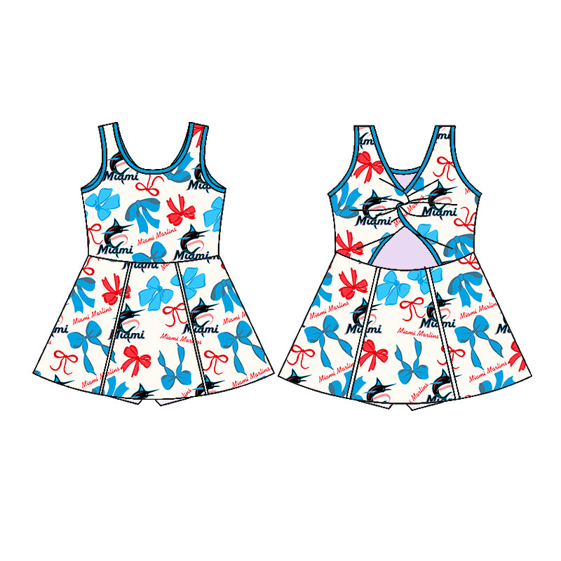 (Custom Design Preorder MOQ 5 Each Color) Team's MIAMI Bows Print Girls Summer Clothes Sisters Matching Wear