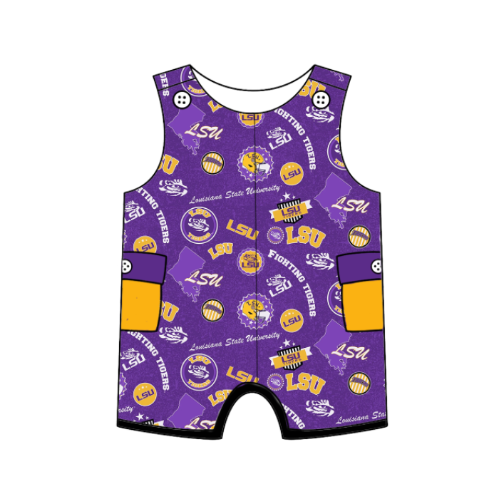 (Custom Design Preorder MOQ 5 Each Design) Team's LSU Purple Print Kids Summer Matching Clothes Sibling Wear