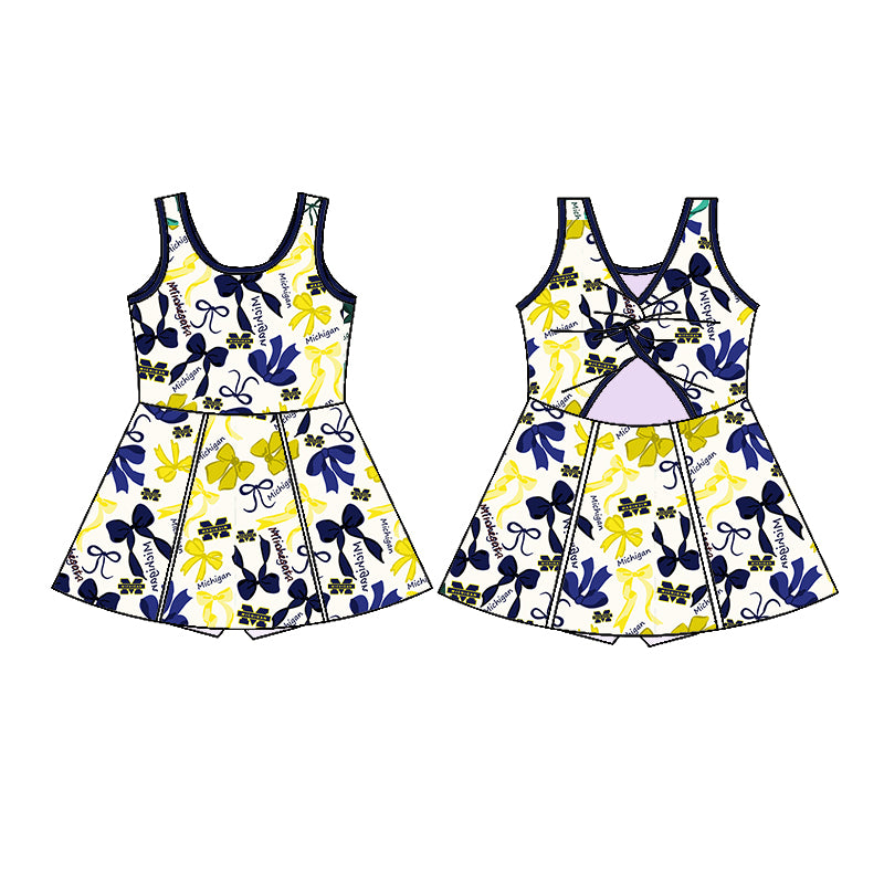 (Custom Design Preorder MOQ 5 Each Color) Team's Michigan Print Girls Summer Clothes Sisters Matching Wear