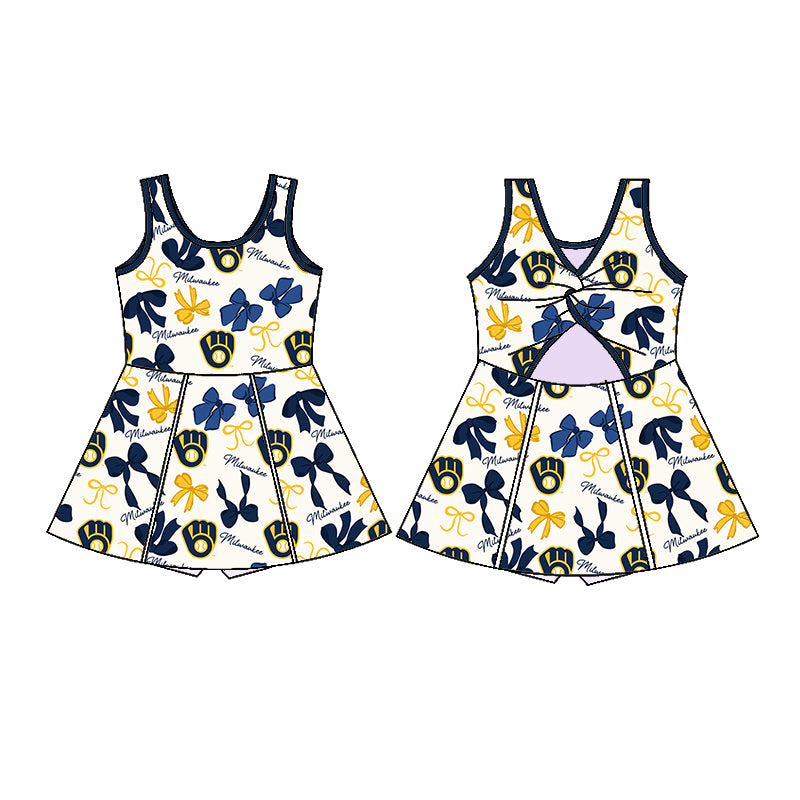 (Custom Design Preorder MOQ 5 Each Color) Team's MILWAUKEE Bows Print Girls Summer Clothes Sisters Matching Wear