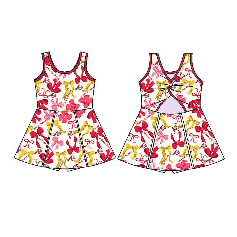 (Custom Design Preorder MOQ 5 Each Color) Team's BRAVES Bows Print Girls Summer Clothes Sisters Matching Wear