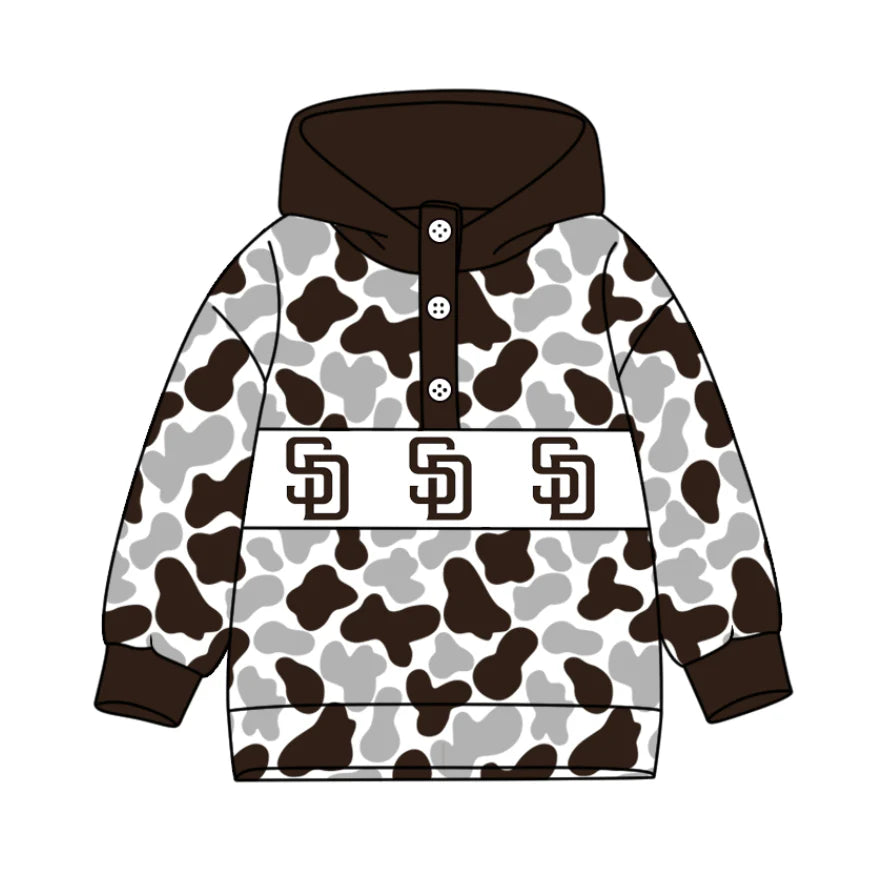 (Custom Design Preorder MOQ 5) Team's San Diego Padres Camo Print Kids Long Sleeve Buttons Hoodie Top