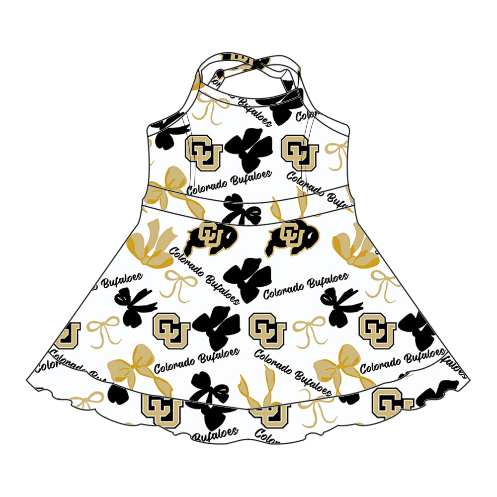 (Custom Design Preorder MOQ 5 Each Color) Team's Colorado Bufaloes Bows Print Girls Summer Clothes Sisters Matching Wear