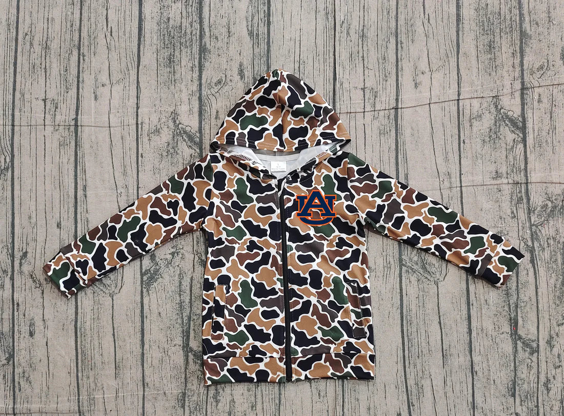 (Custom Design Preorder MOQ 5 Each Item) Team's Auburn Brown Camo Print Kids Fall Zipper Hoodie Jackets Top Mom and Me Matching Clothes