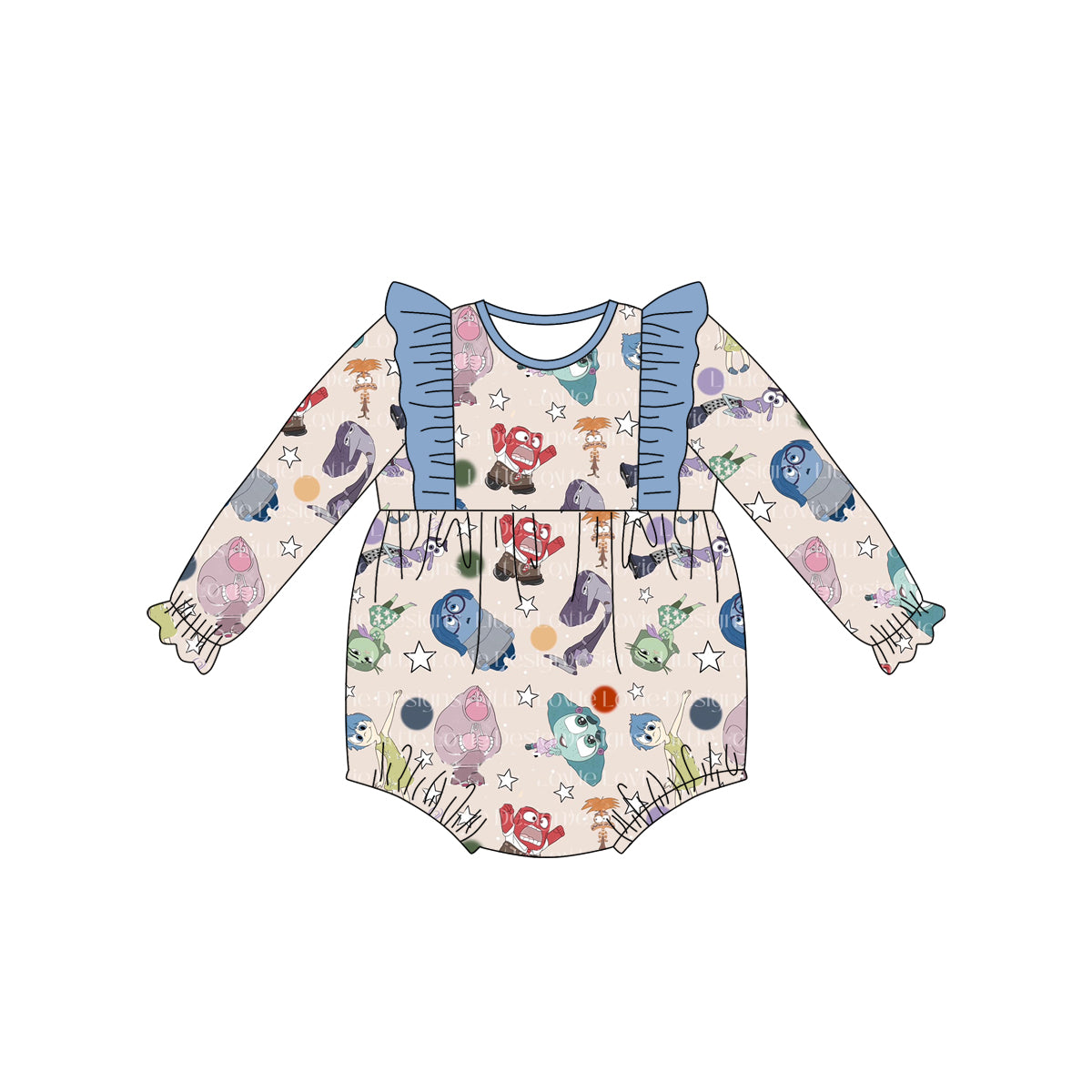 (Custom Design Preorder MOQ 5) Cartoon Figure Inside Out Stars Print Baby Girls Romper