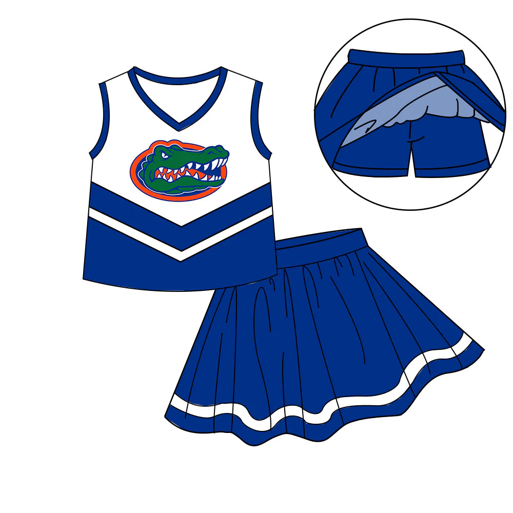 (Custom Design Preorder MOQ 5) Team's Florida Top Skirts Shorts Girls Summer Clothes Sets