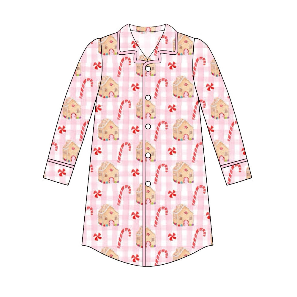 (Custom Design Preorder MOQ 5) Adult Candy House Print Woman Christmas Pajamas Top