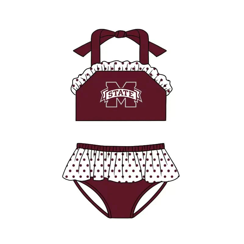 (Custom Design Preorder MOQ 5) Team's Mississippi State Print Girls 2 Pieces Swimsuits