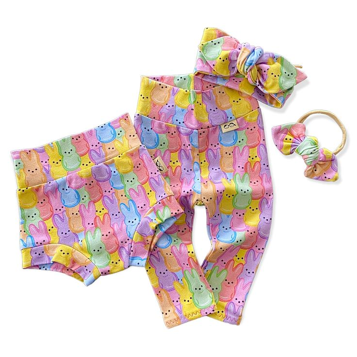 (Custom Design Preorder MOQ 5) Colorful Bunny Print Baby Girls Easter Bummie Shorts