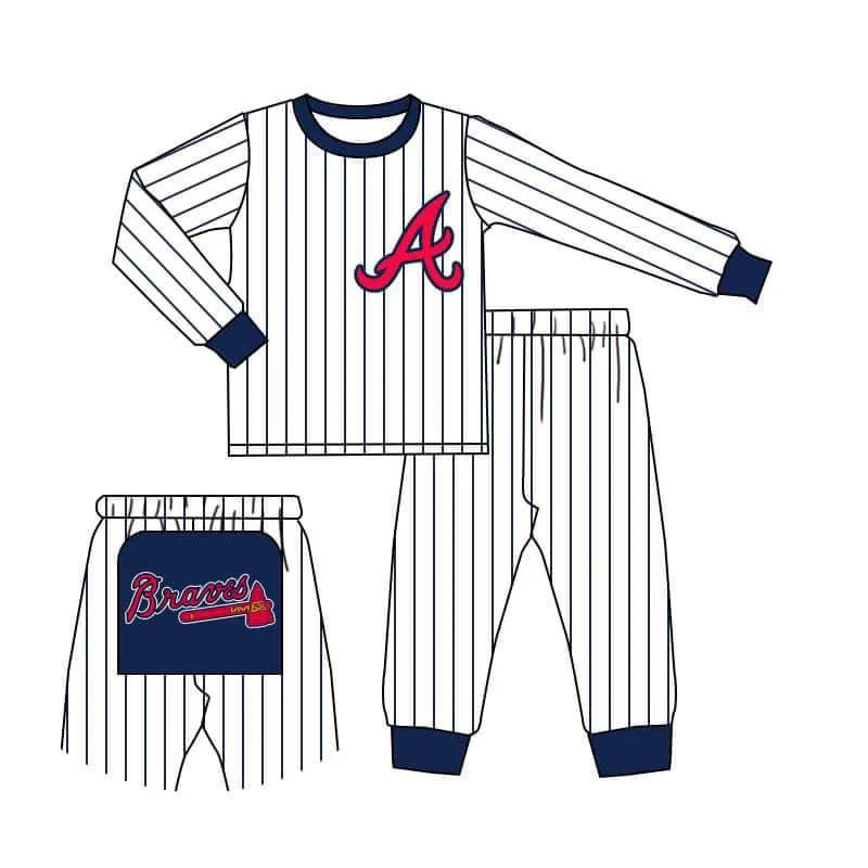 (Custom Design Preorder MOQ 5) Team's A Stripes Print Boys Pajamas Clothes Set