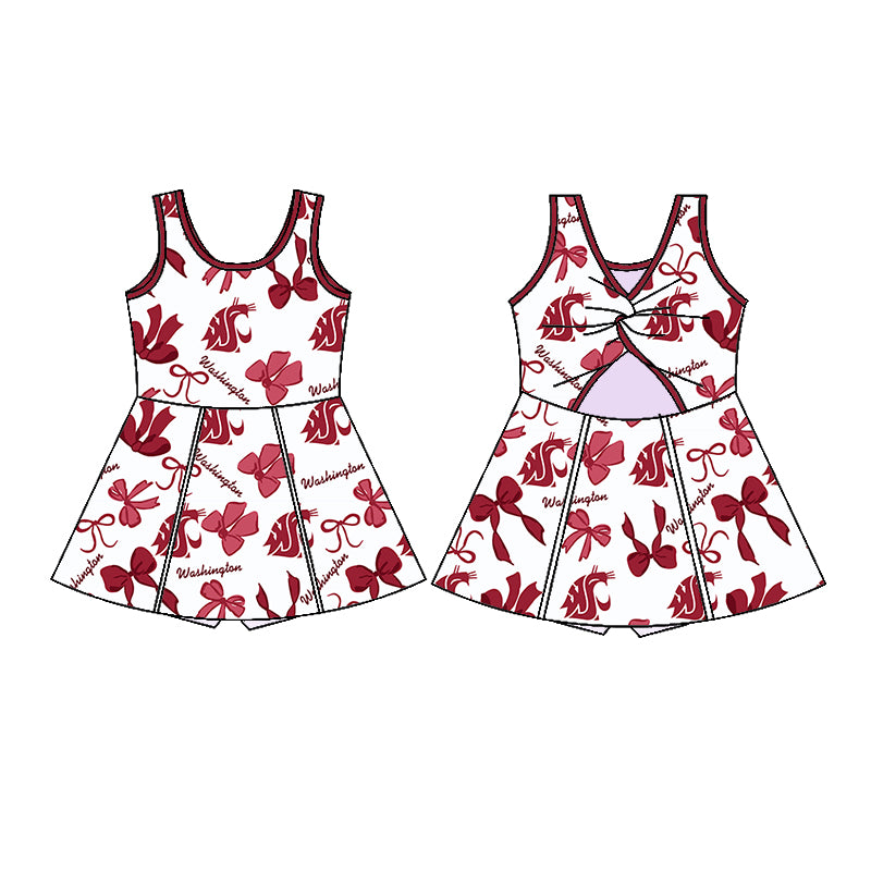 (Custom Design Preorder MOQ 5 Each Color) Team's Washington State Cougars Bows Print Girls Summer Clothes Sisters Matching Wear