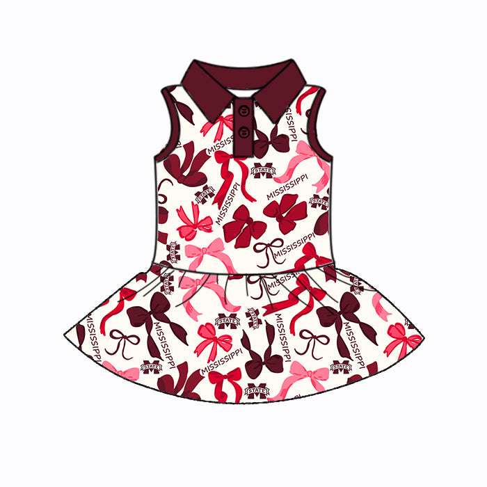 (Custom Design Preorder MOQ 5 Each Color) Team's MISSISSIPPI STATE Bows Print Girls Summer Clothes Sisters Matching Wear
