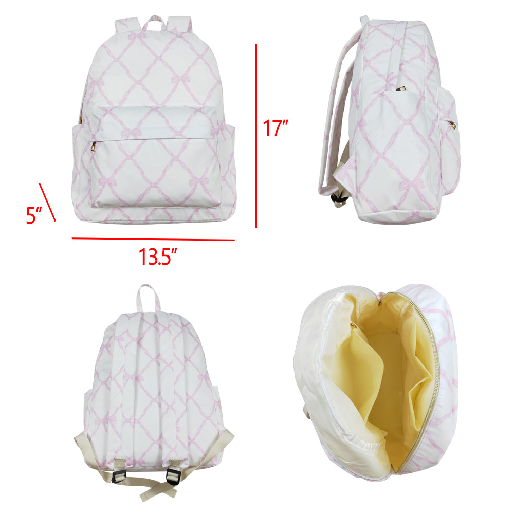 BA0225 Pink Bows Print Backpack Girls Bags